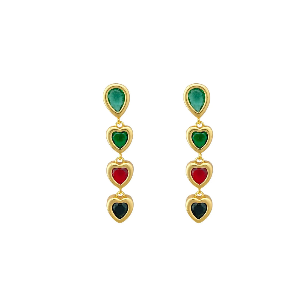 Heart pendant tassel ear clips luxury earrings for women copper inlaid zircon ear clip pair