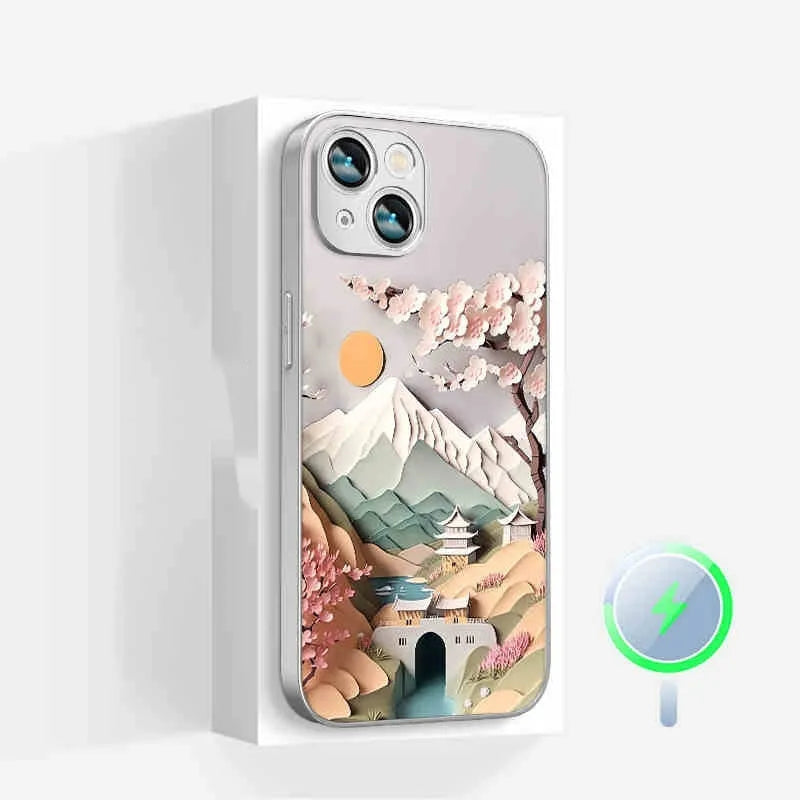 Lichun mountain map design on a black silicone phone case for iPhone, with visible camera cutout