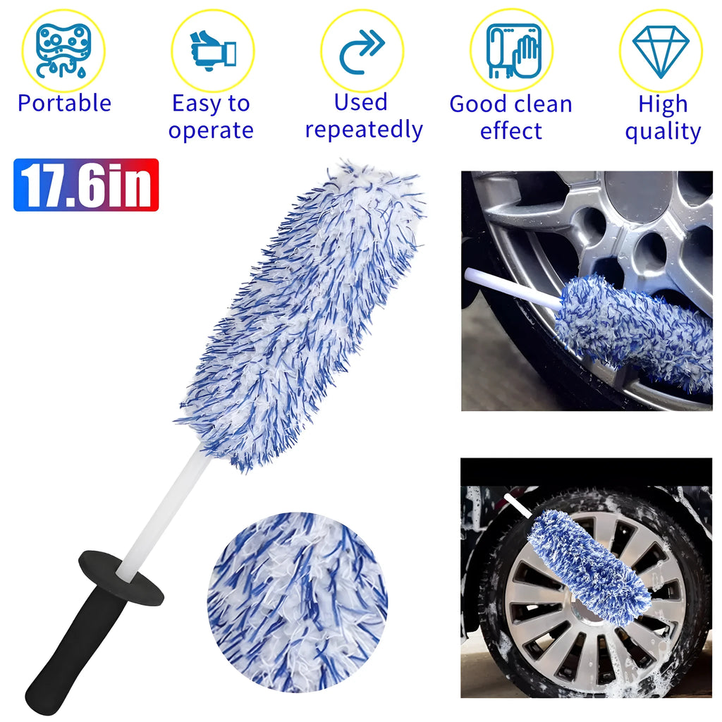 Soft microfiber 44cm car wheel cleaning brush for deep rim bed and spoke cleaning
