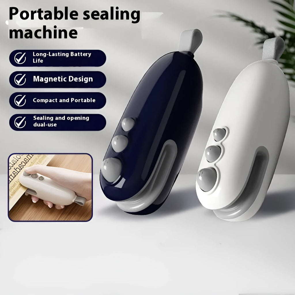 Household mini sealing machine automatic electric thermal capper in ivory white, ABS plastic, USB rechargeable