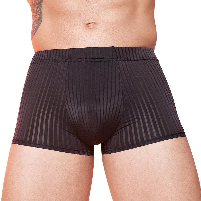 Men's striped thin underwear in black, white, and dark grey colours