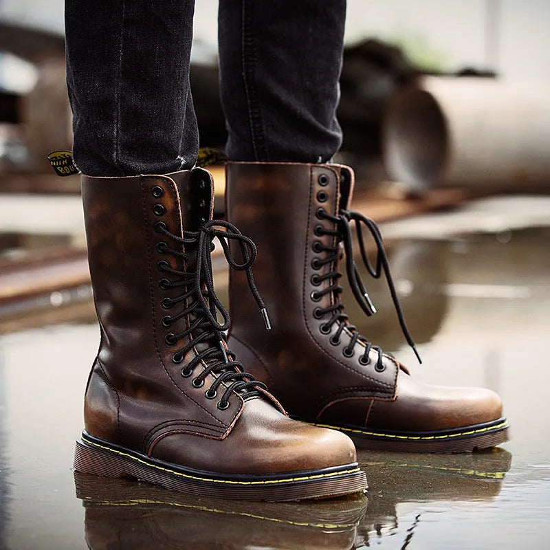 Men's black leather lace-up casual shoes with round toe and flat heel