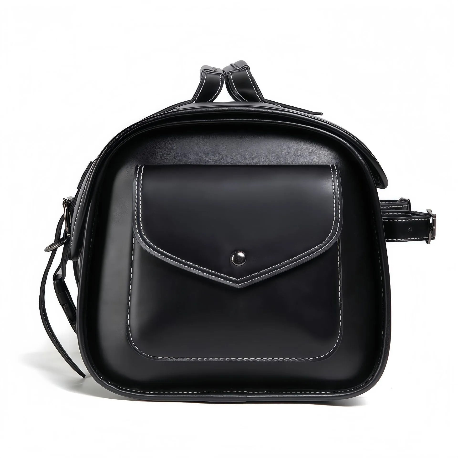 Dark punk styled motorcycle side bag with coded lock for equipment storage