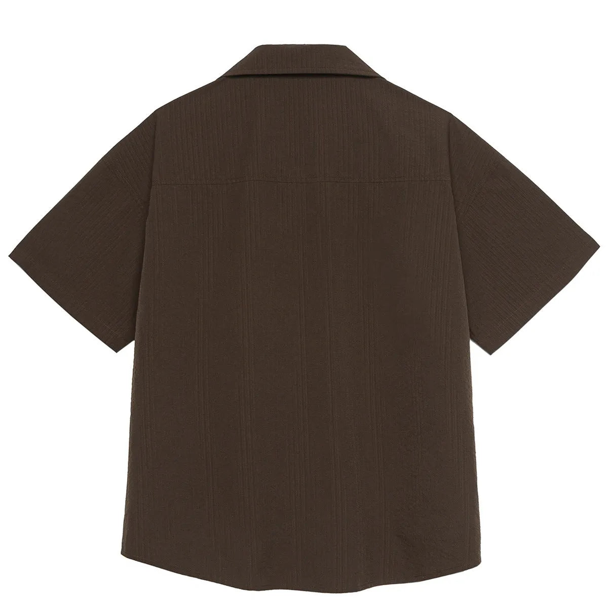 Brown striped outdoor waterproof Cuban collar short sleeve shirt on hanger