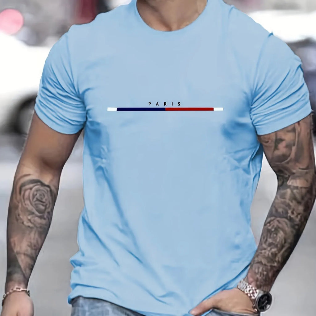 Men's cotton printed T-shirt in unisex style, available in white, black, sky blue, green, and milky white.