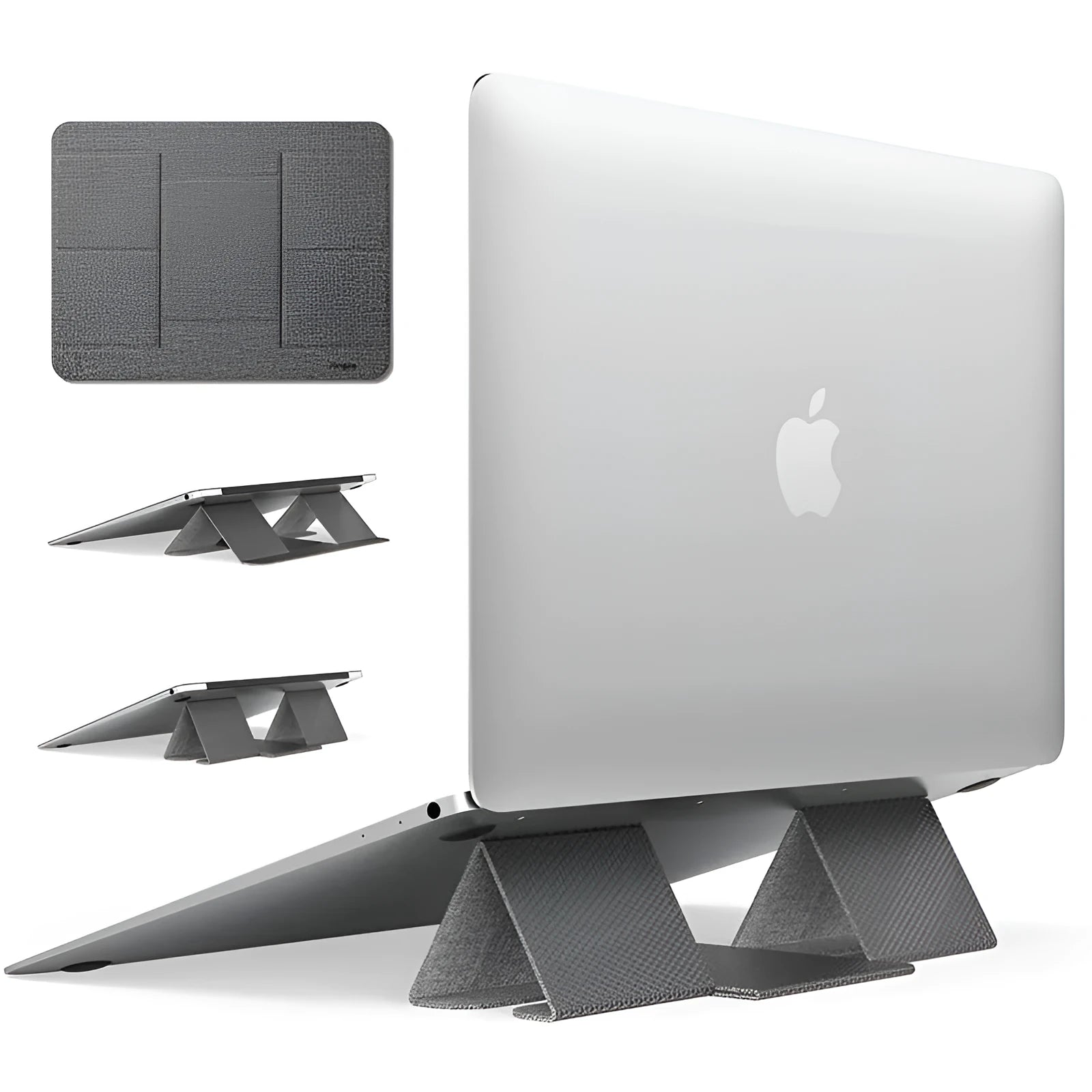 Ringke Folding Stand2 portable laptop stand in grey, folded open with a notebook placed on top