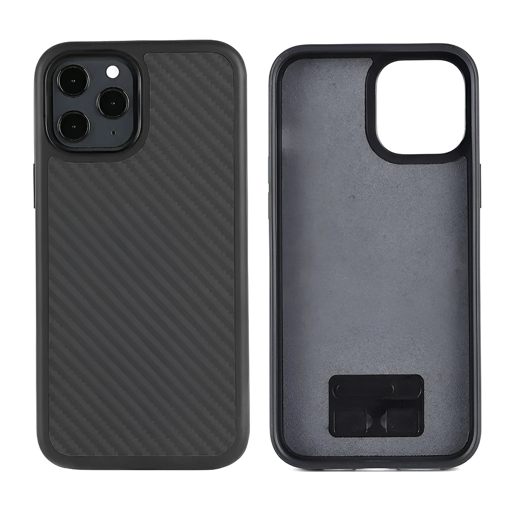 Handmade wooden phone case for Apple iPhone with TPU and Kevlar construction.