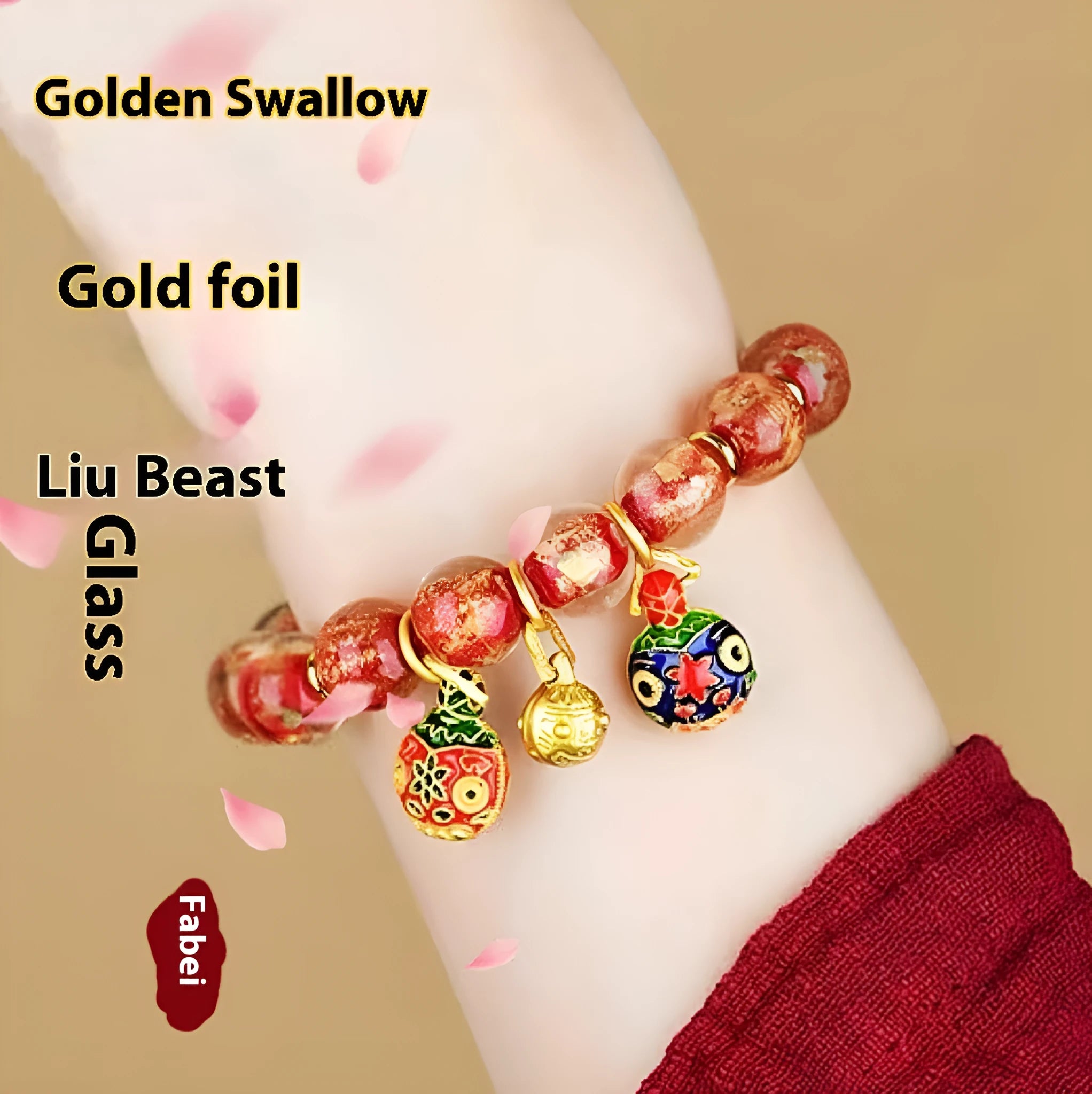 Glass bracelet with geometric shapes and auspicious patterns using ancient French glaze year technique
