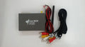 Black car mirror link box Wi-Fi converter with AV cable, power cable, and antenna for smartphone screen mirroring.