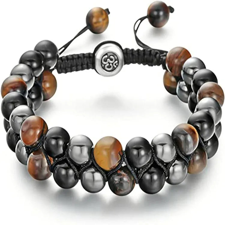 Men's tiger eye stone bracelet with woven design and bright magnet in various style options