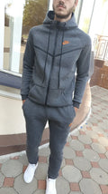 Two-piece sports and leisure set in black spandex, front view, sizes S to XL