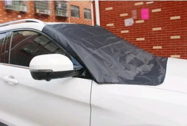 Magnetic car windshield snow cover 210x120cm, black polyester umbrella cloth with silver back, magnets and ear clips