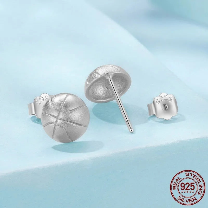 Pair of S925 sterling silver basketball stud earrings with electroplated finish, colour SCE1906
