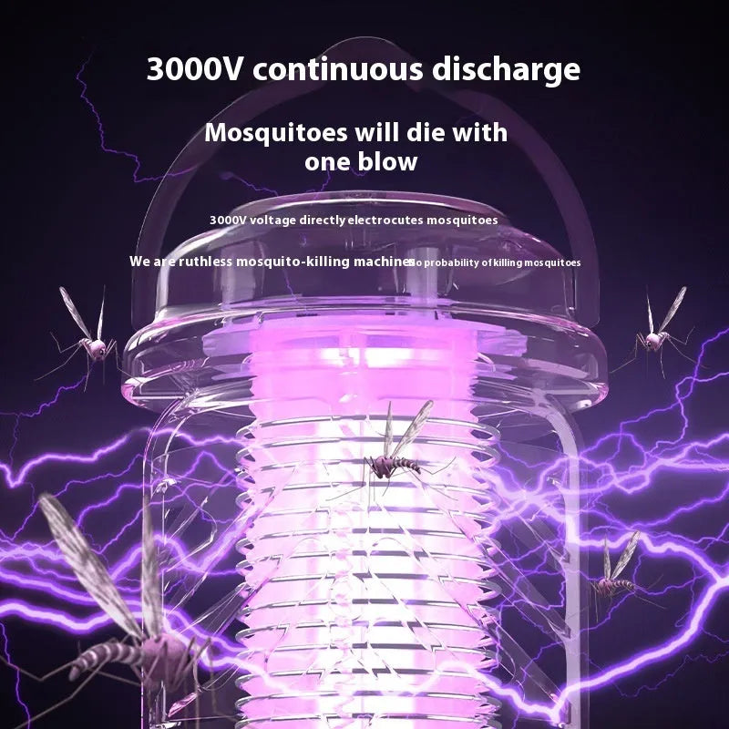 Outdoor mosquito killing lamp in white ABS plastic with electric shock grid, rechargeable