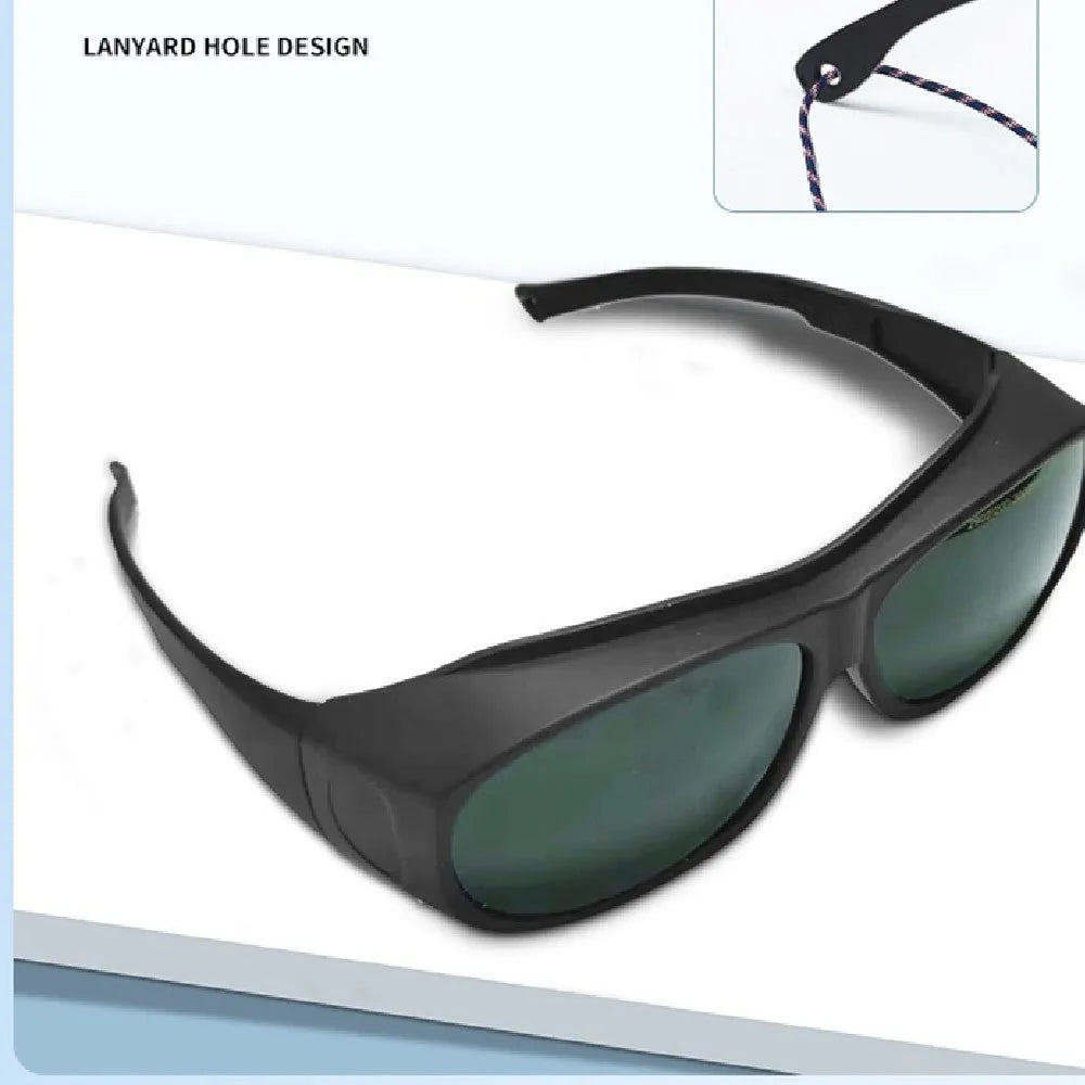 A pair of clear PC laser safety goggles for skin rejuvenation and welding, offering 200-2000nm wavelength protection.