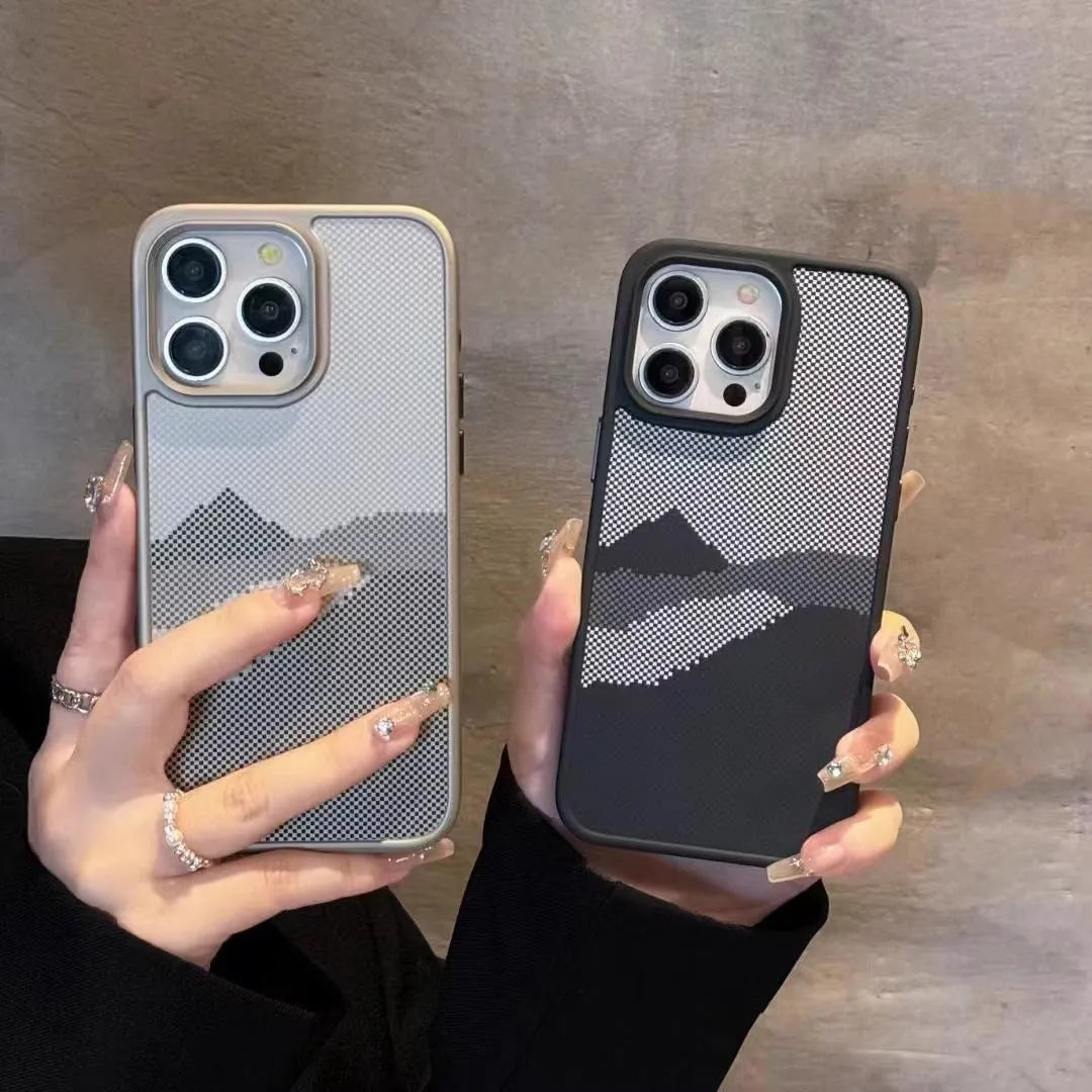 Retro style TPU phone case for Apple iPhone 13 14 15 Pro Max with Hill design in five colours