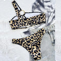 Women's leopard print polka dot hollow bikini swimsuit with top and shorts