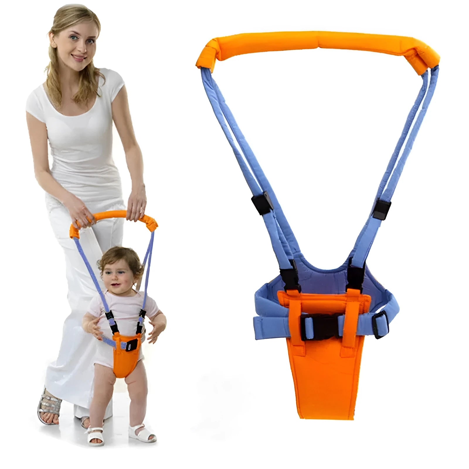 Baby toddler walking harness adjustable 52-62cm orange blue safety reins with plastic locks