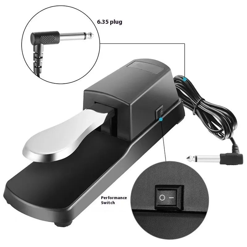 Single sustain foot pedal for electronic keyboards with ABS plastic housing and rubber non-slip base