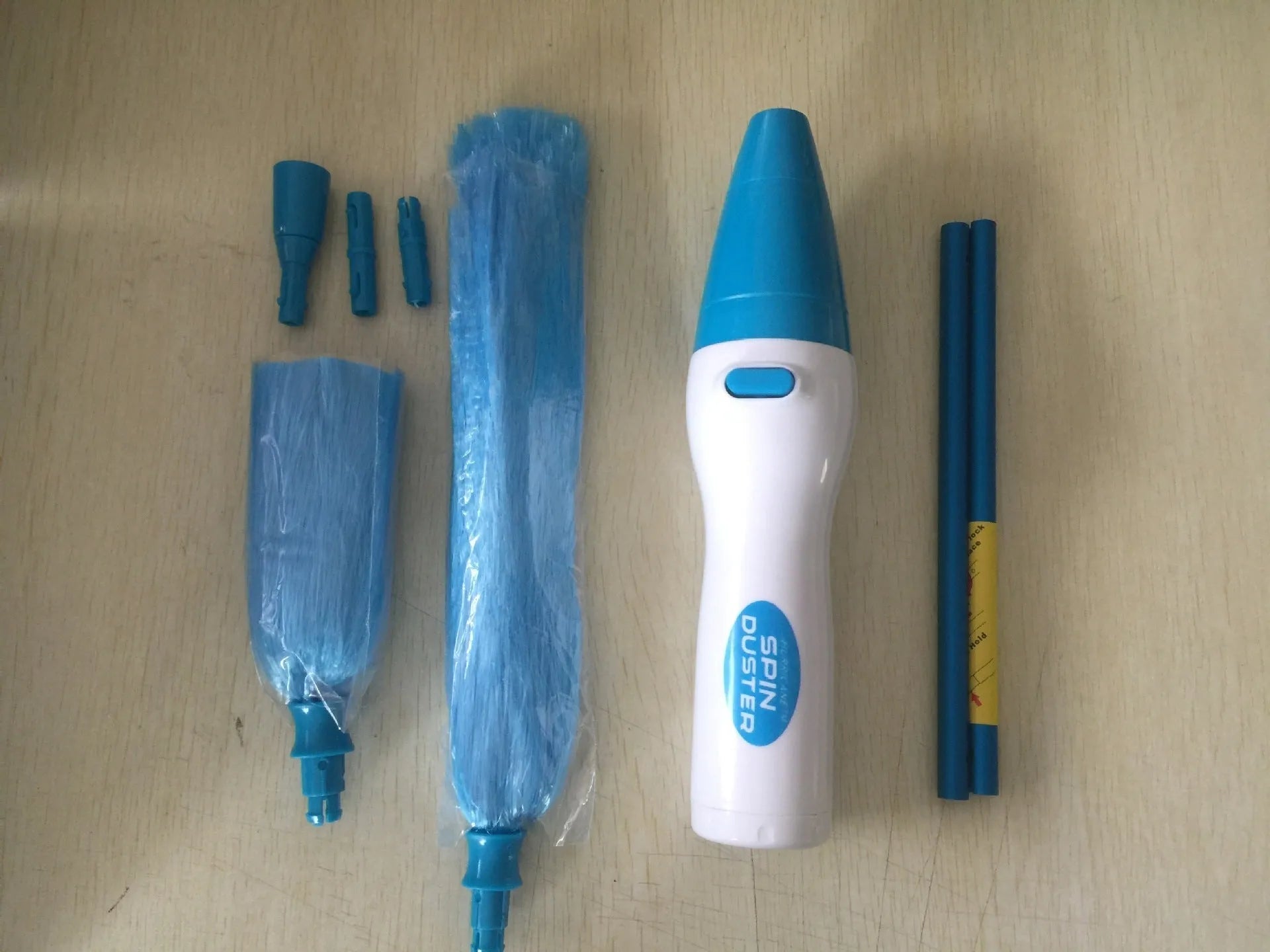 Blue electric dust cleaner with electrostatic bristles for ceiling fan and blind cleaning