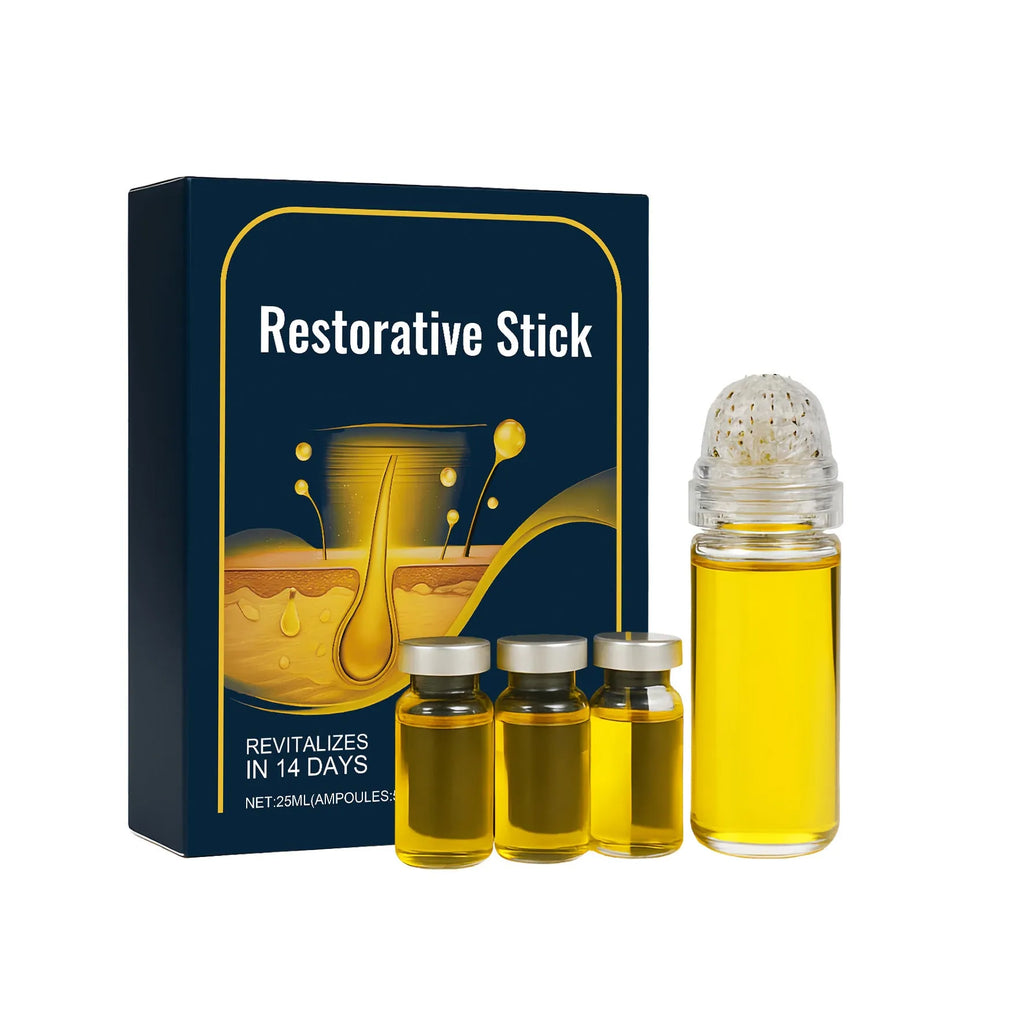 Repair serum set with three 5ml sticks, one 10ml stick, and roller head