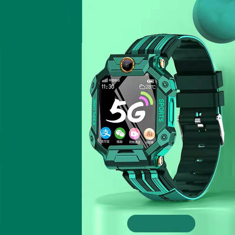 64G Full Netcom video phone watch with dual rotating cameras, 1.4-inch screen, silicone wristband, in black