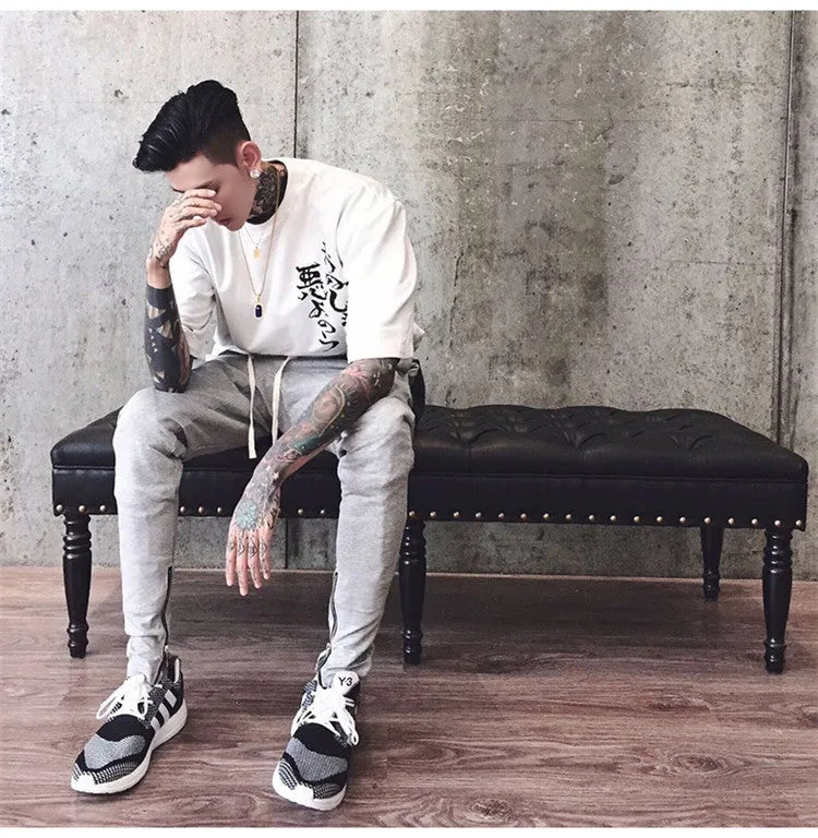 Hip hop cotton T shirt loose fit streetwear top black or white side view