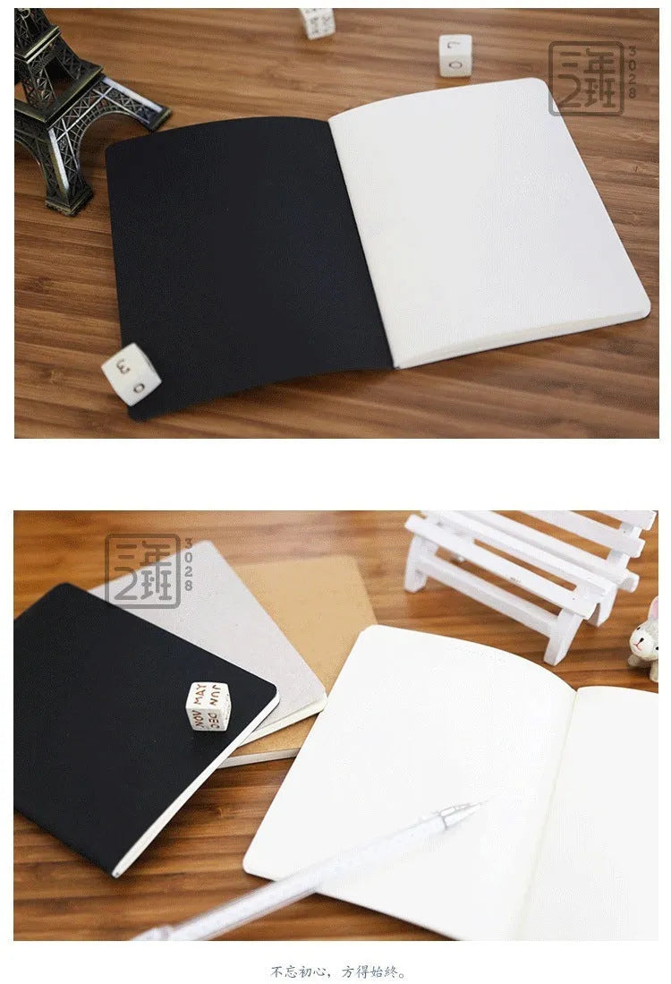 Retro plain colour graffiti sketchbook in black, white, cowhide, or grey cover.