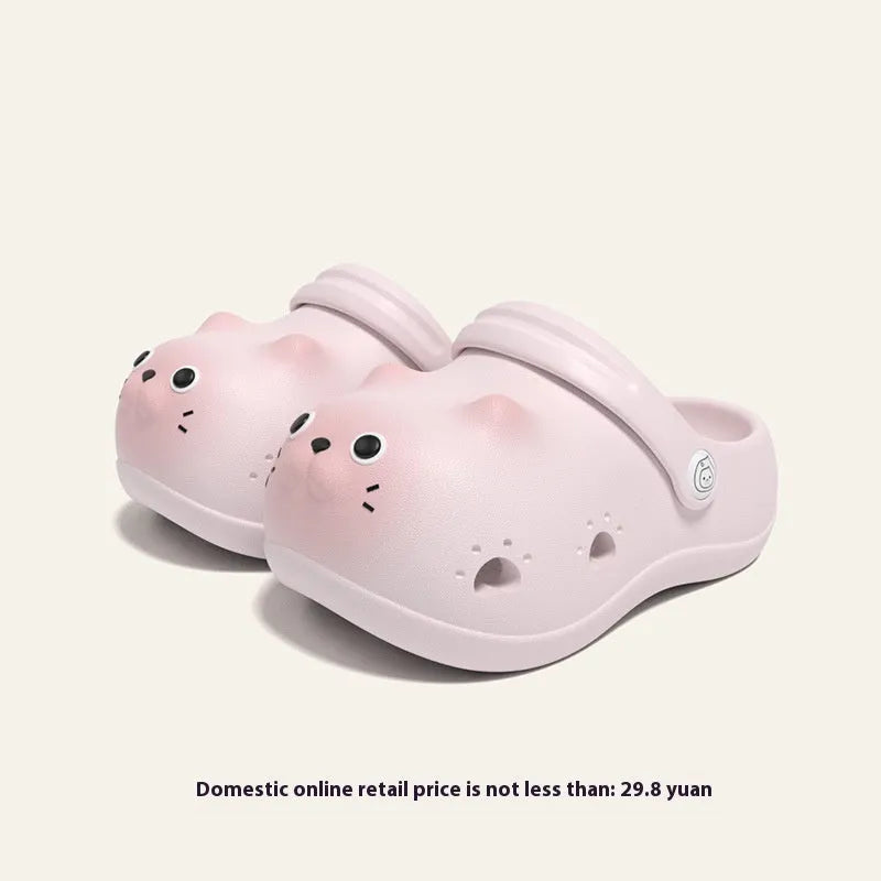 Children's closed toe slippers in grey brown, EVA upper, cartoon paradise design, size 140 for foot length 13-13.5cm