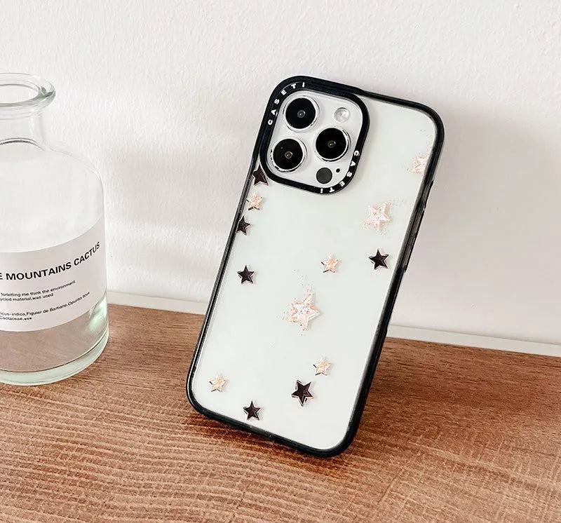 Simple doodle lucky star acrylic side PC hard phone case for iPhone 11 to 14 series