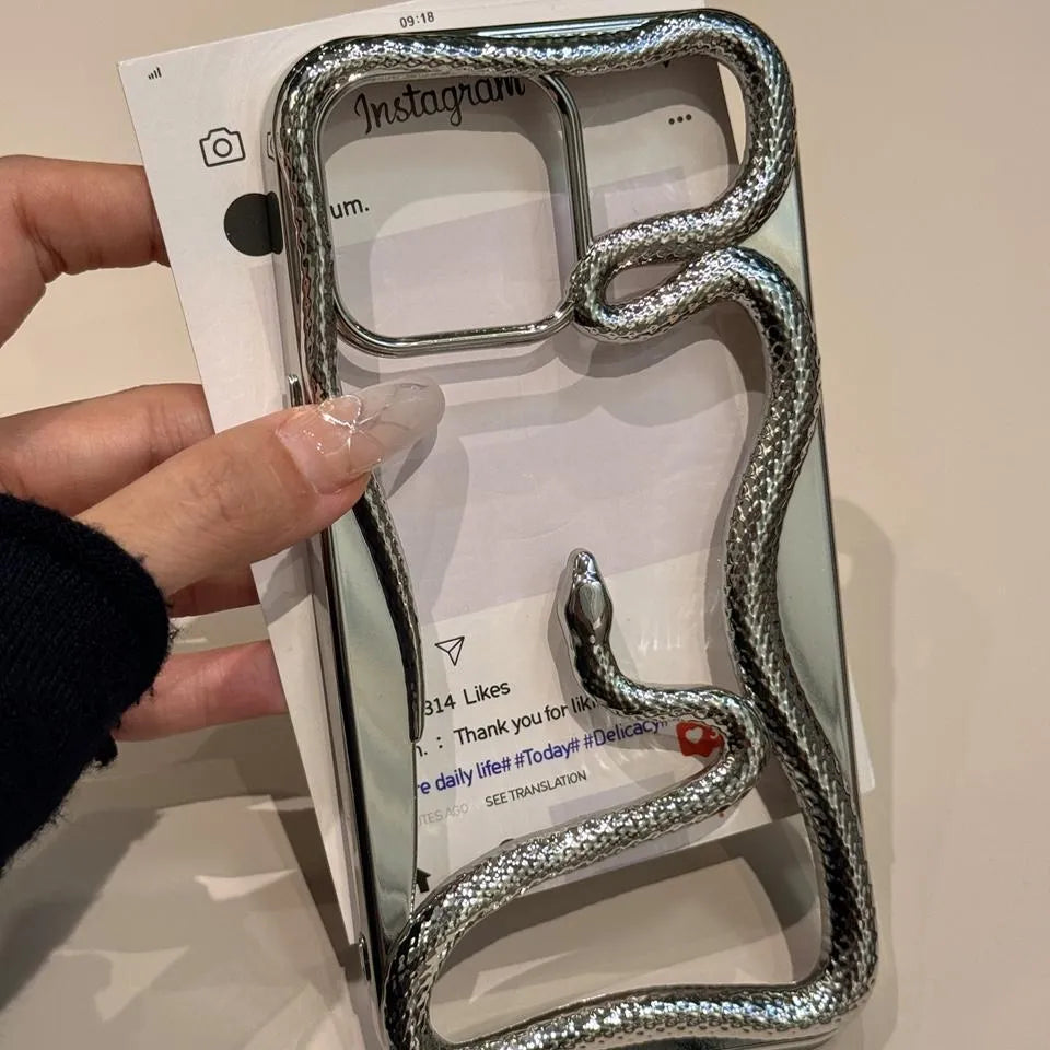 Creative hollow snake TPU phone case in matte rose pink for iPhone