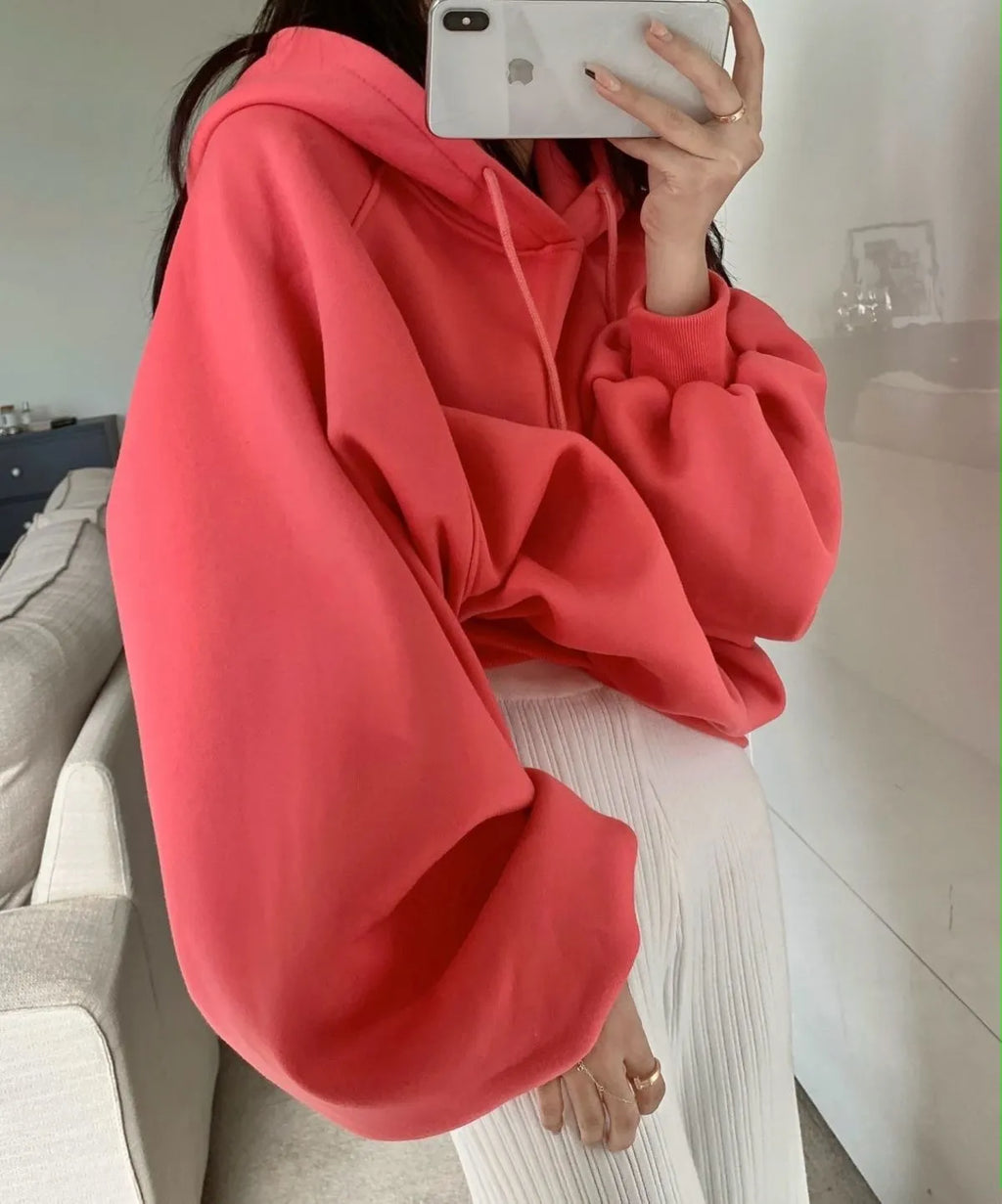 Watermelon red women's sleeveless hooded sweater made from Mulberry Silk, loose pullover style.