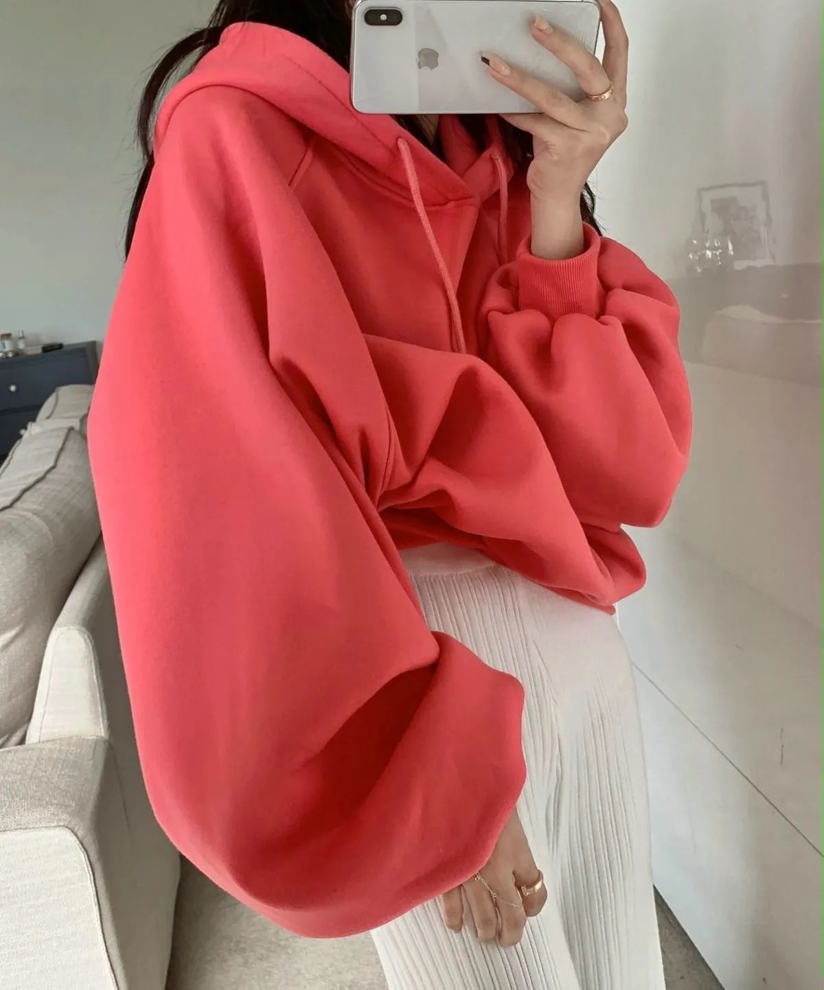 Watermelon red women's sleeveless hooded sweater made from Mulberry Silk, loose pullover style.