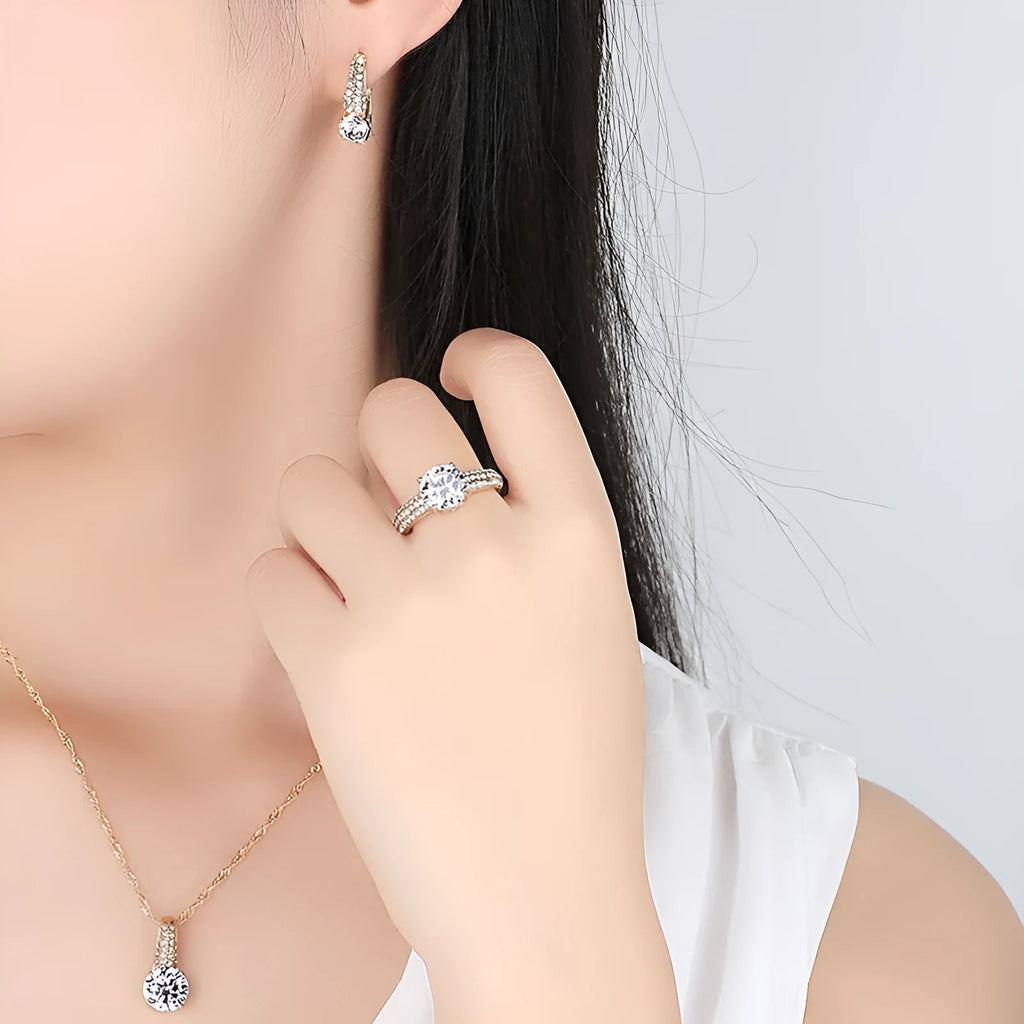 Gold bridal necklace and earring set with copper base and platinum finish