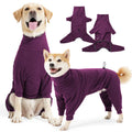 Dark grey polar fleece dog clothes with four-legged design and high collar