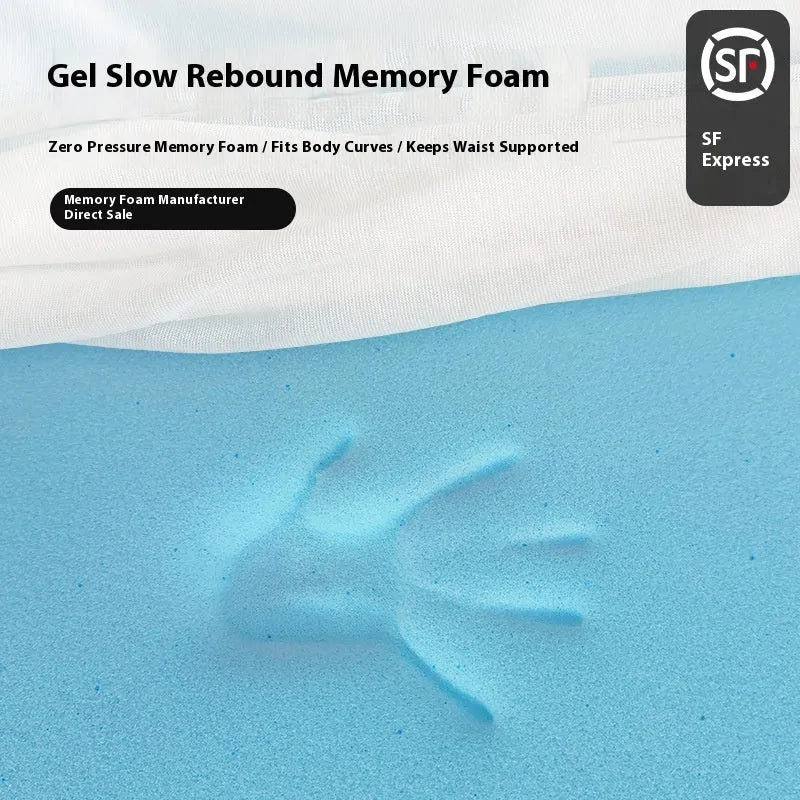 Gel memory cotton slow rebound tatami mattress in multiple sizes and thicknesses on a floor.