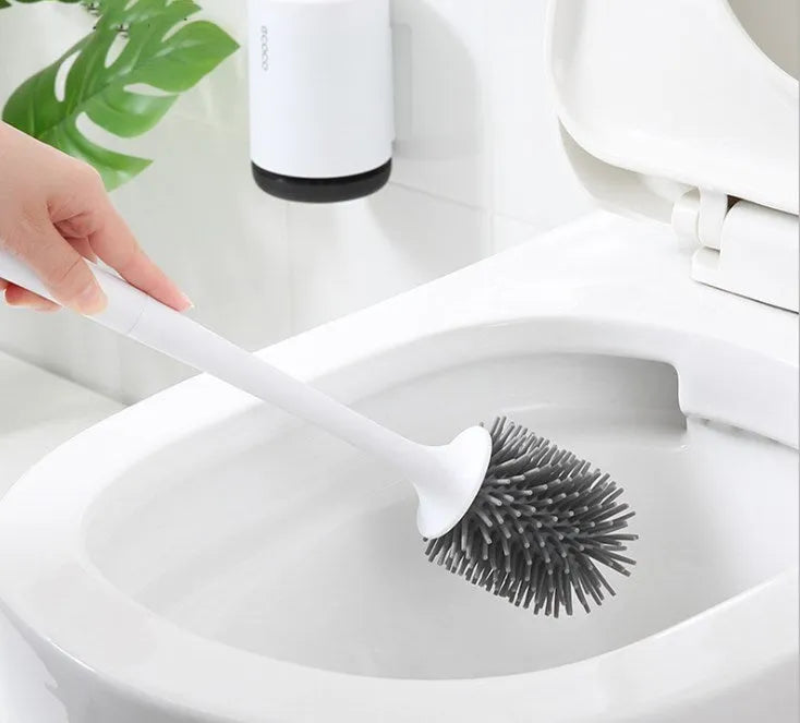 Non-stick TPR toilet brush with PP handle and hollowed brush head, white and black, 41 cm tall