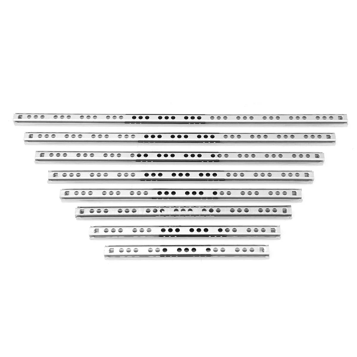 Ultra-narrow 17mm wide metal drawer slide rail with ball bearings for cabinet installation.