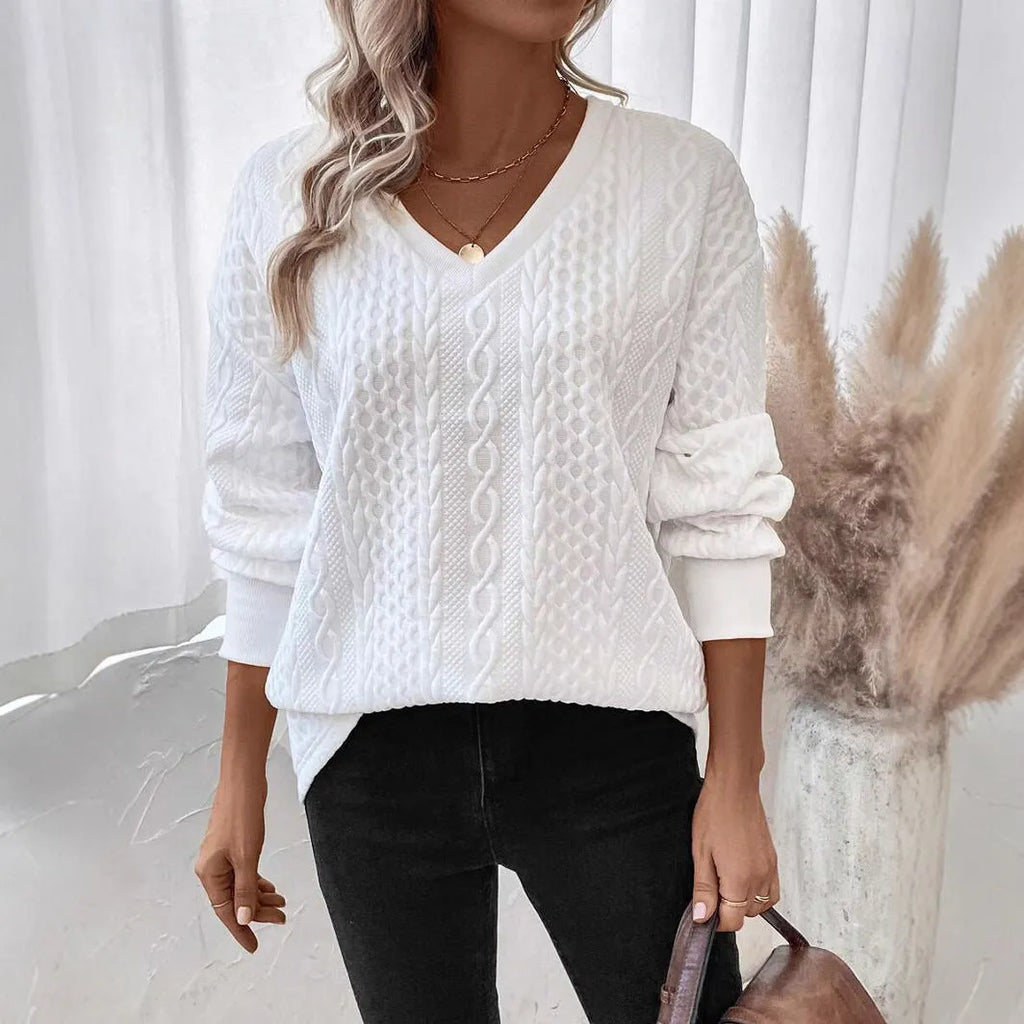 Milky white loose fit casual T-shirt with 3D pattern design and long sleeves