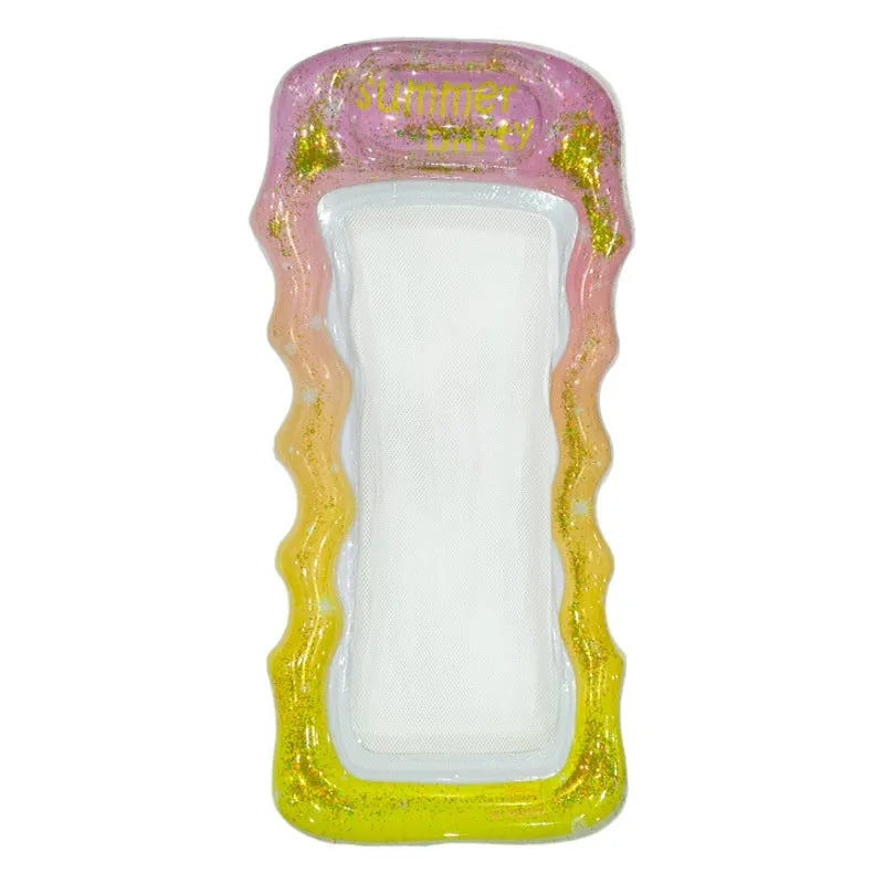 PVC inflatable floating row with thick sequins and wave gradient design in multiple colour variations