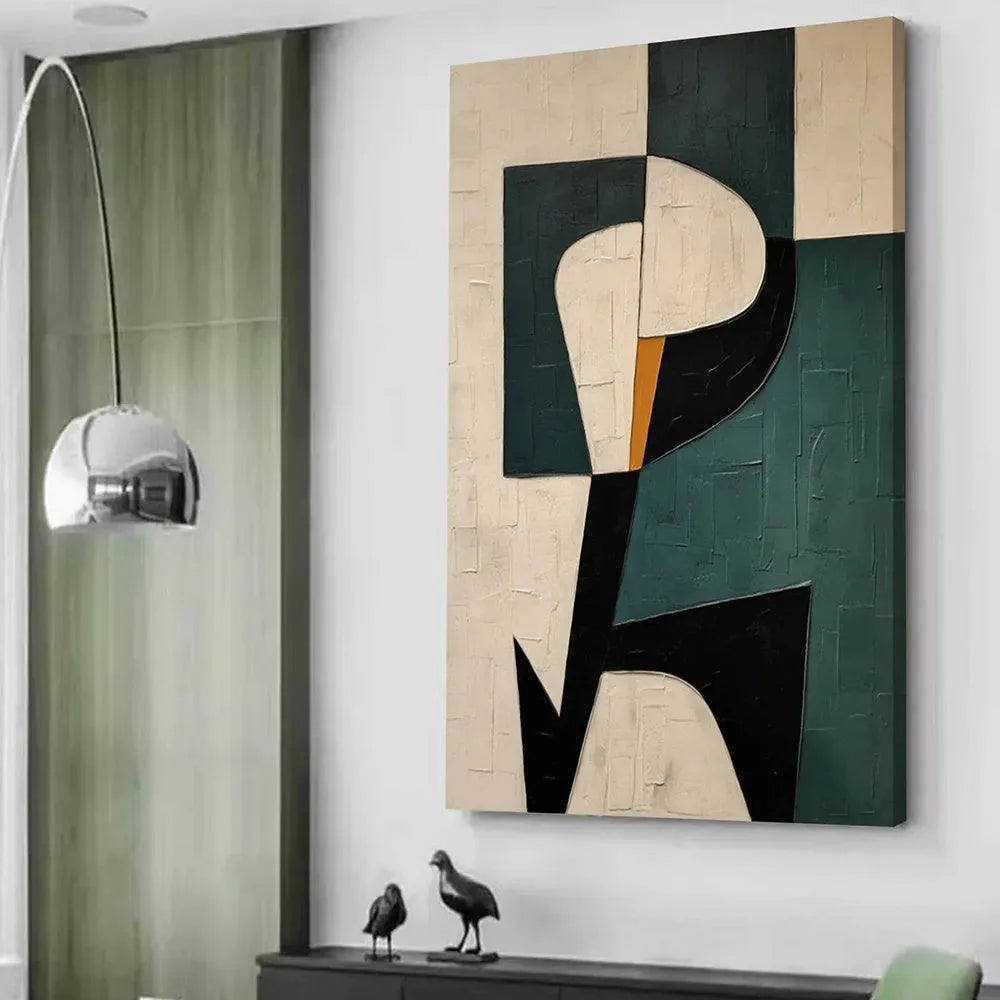 Handmade modern green abstract texture oil painting on canvas, rolled frameless wall art