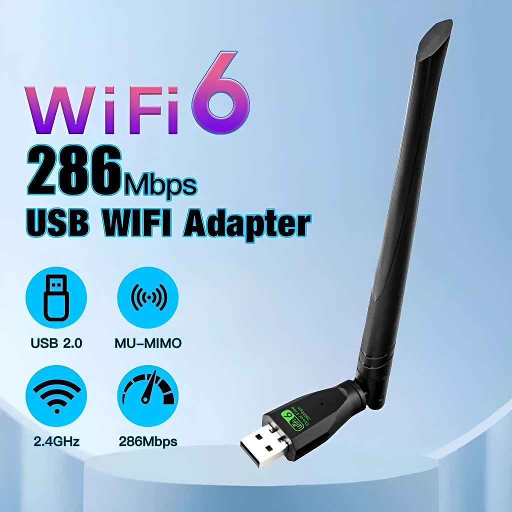 Black USB WiFi6 wireless network card for desktop and laptop computers