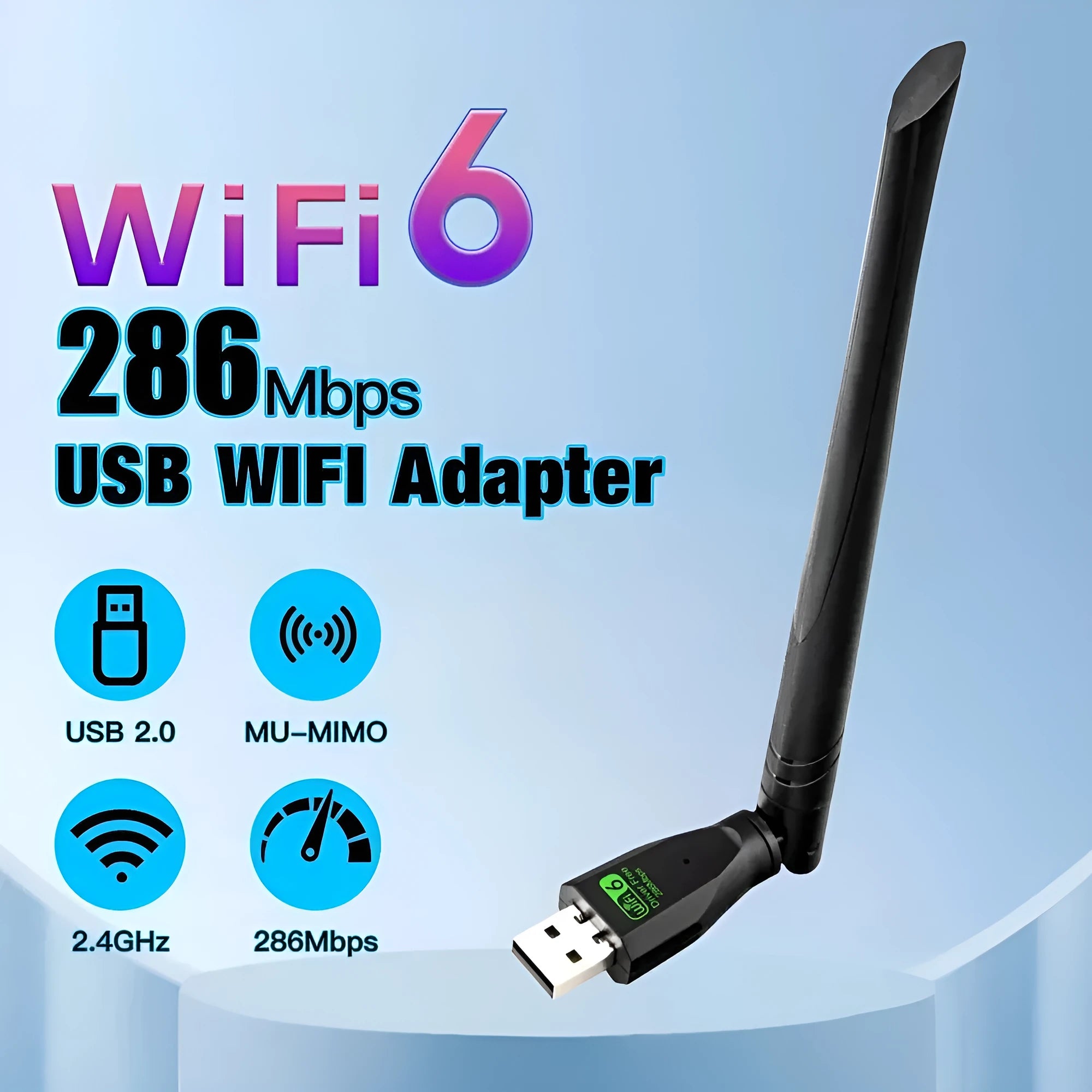 Black USB WiFi6 wireless network card for desktop and laptop computers