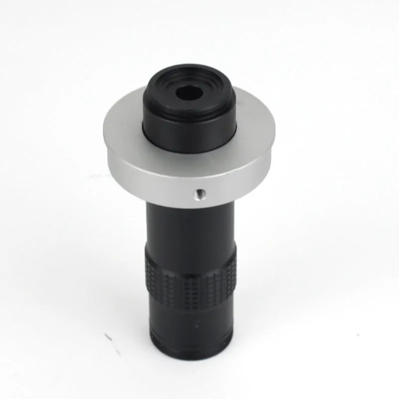Black industrial inspection monocular lens with 0.1-1.3x magnification for electronics assembly