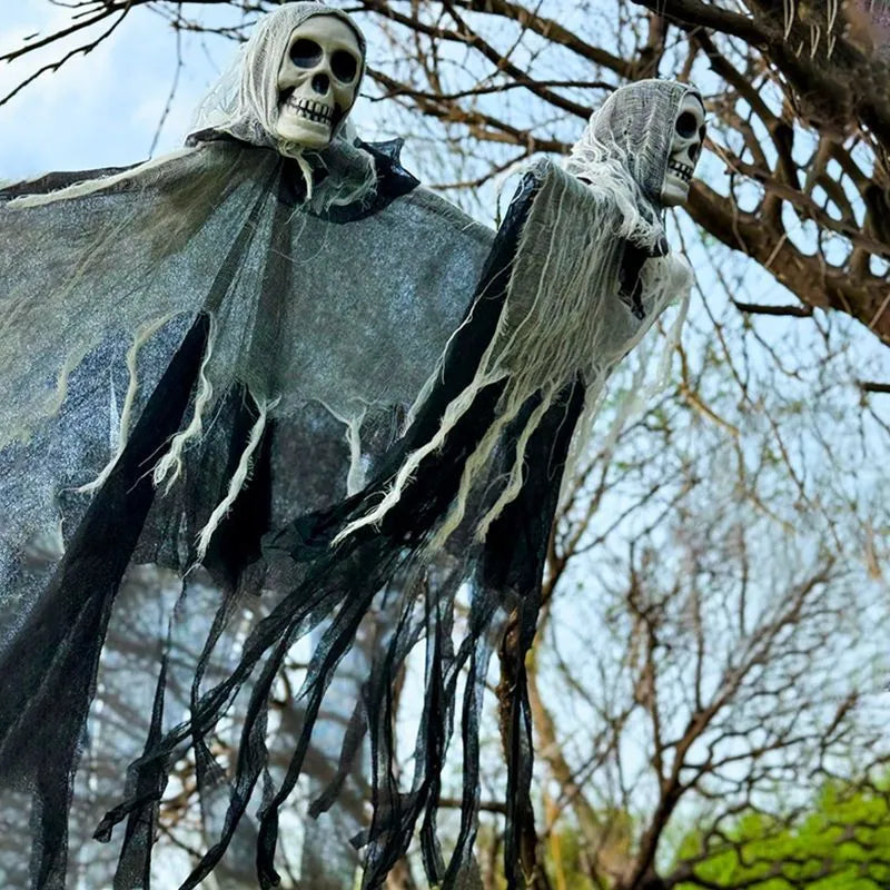 85cm Halloween hanging ghost decoration in mixed colours with cloth drape and metal hook