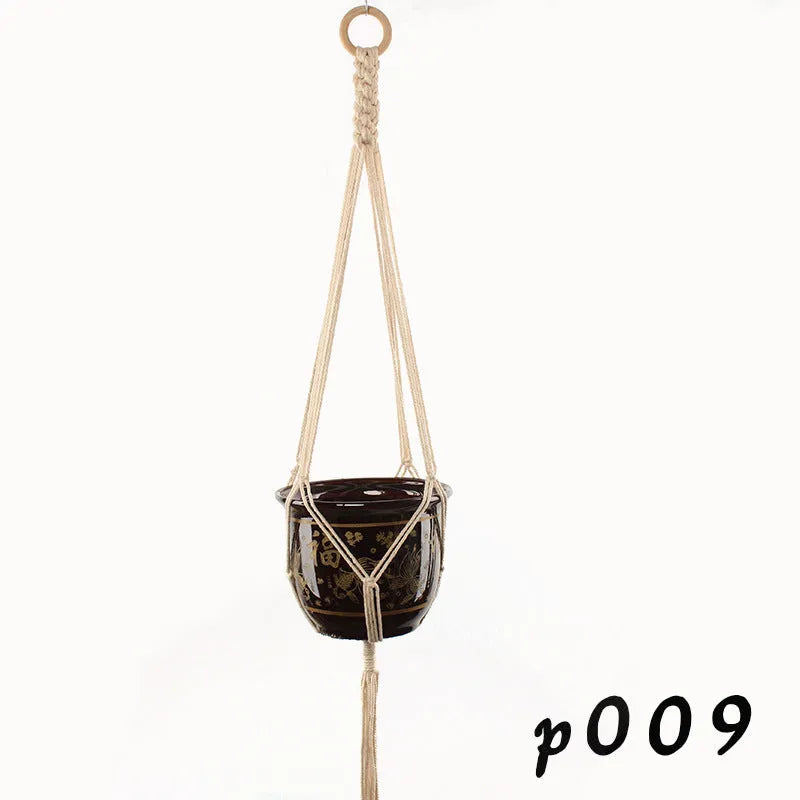 Cotton rope woven wire plant holder with rustic design for hanging or desktop display