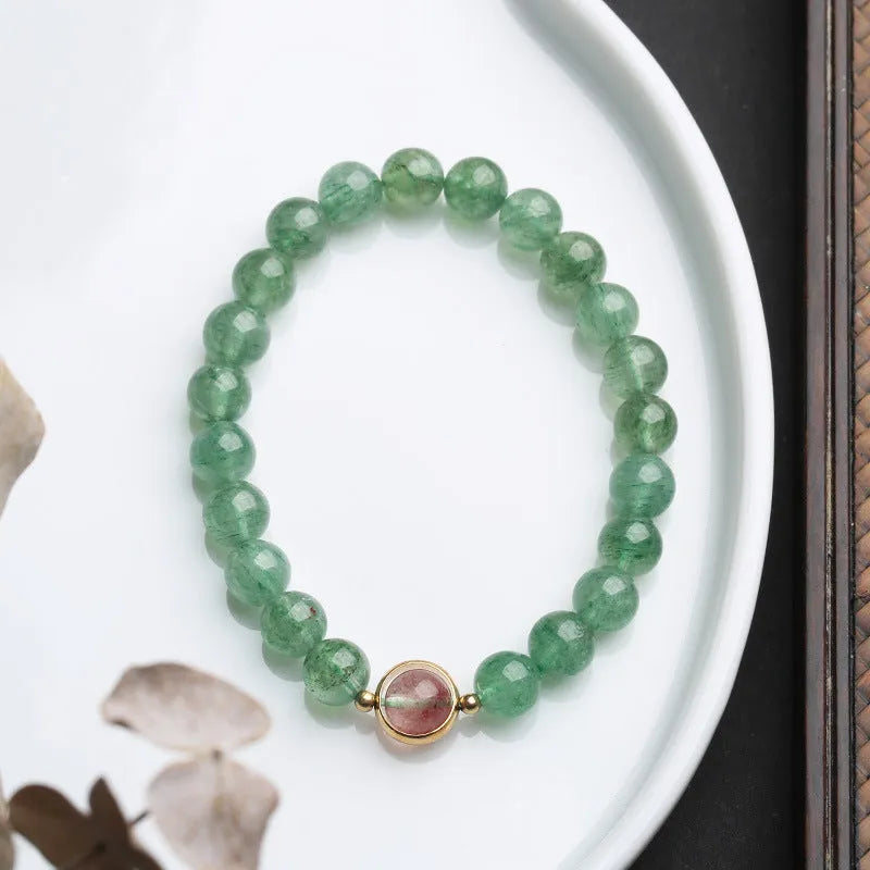 Green strawberry quartz Chinese style geometric bracelet hand-woven with 7.5mm stones