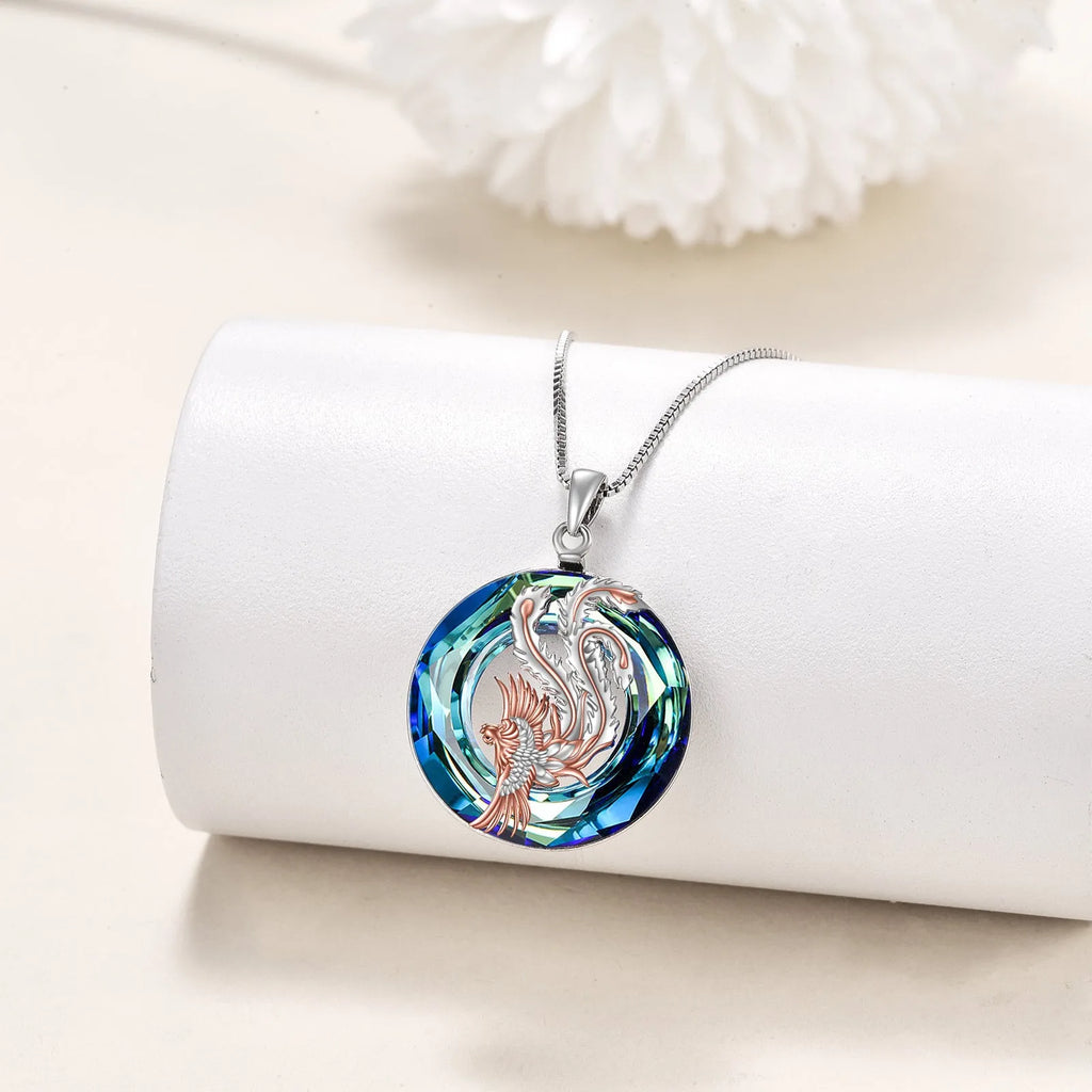 Nirvana Phoenix necklace in sterling silver with crystal pendant and box chain