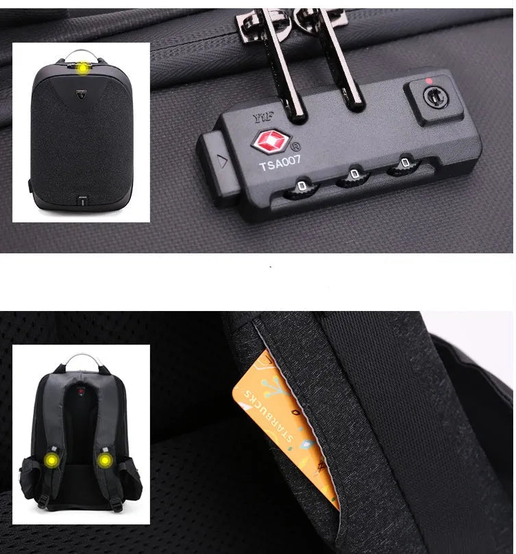 Men's anti-theft double shoulder bag polyester 15.6 inch laptop backpack black