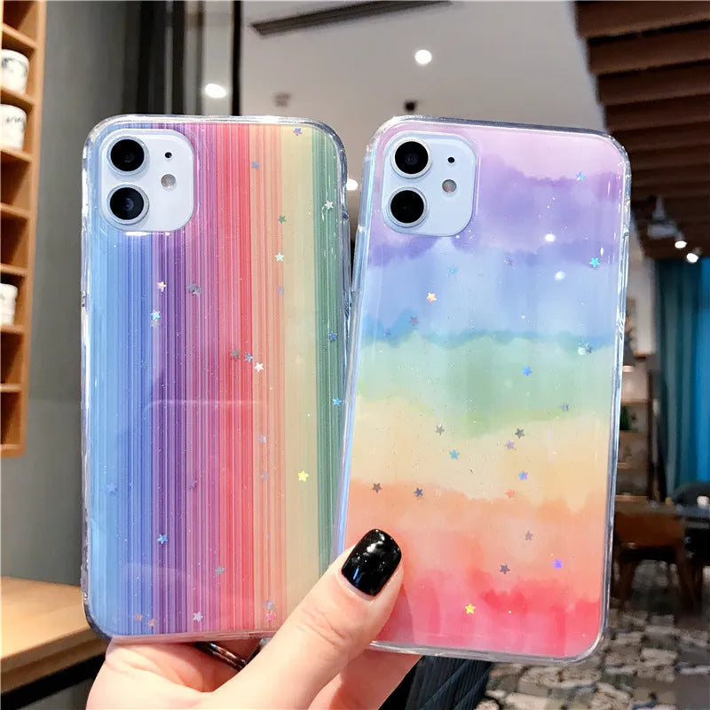 Epoxy Dream Rainbow phone case for iPhone 12 Pro Max with gradient rainbow TPU back cover
